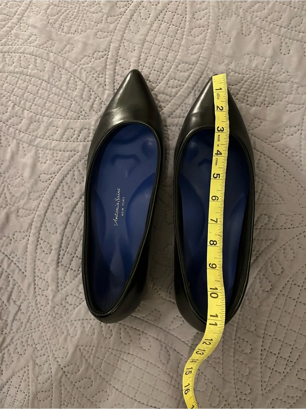 Antonia Saint Black Pointed Leather Flats with Blue Insole